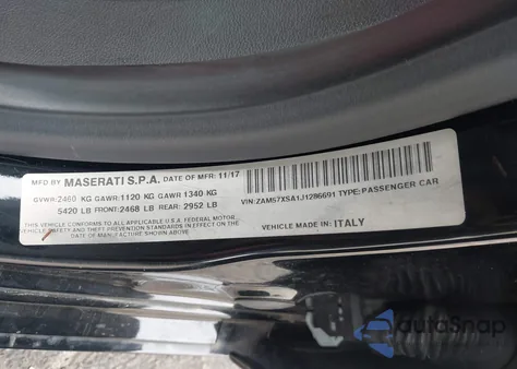 2018 Maserati Ghibli z USA, uszkodzony, nr VIN ZAM57XSA1J1286691